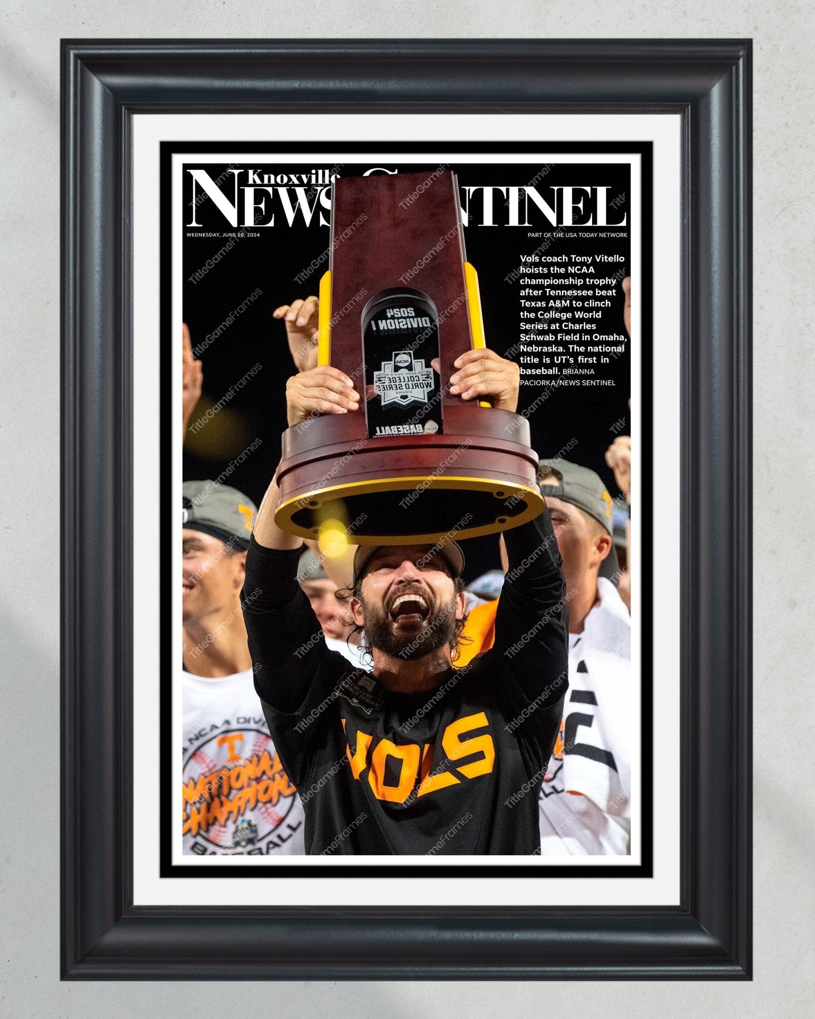 2024 Tennessee Volunteers CWS Championship Framed Newspaper Tony