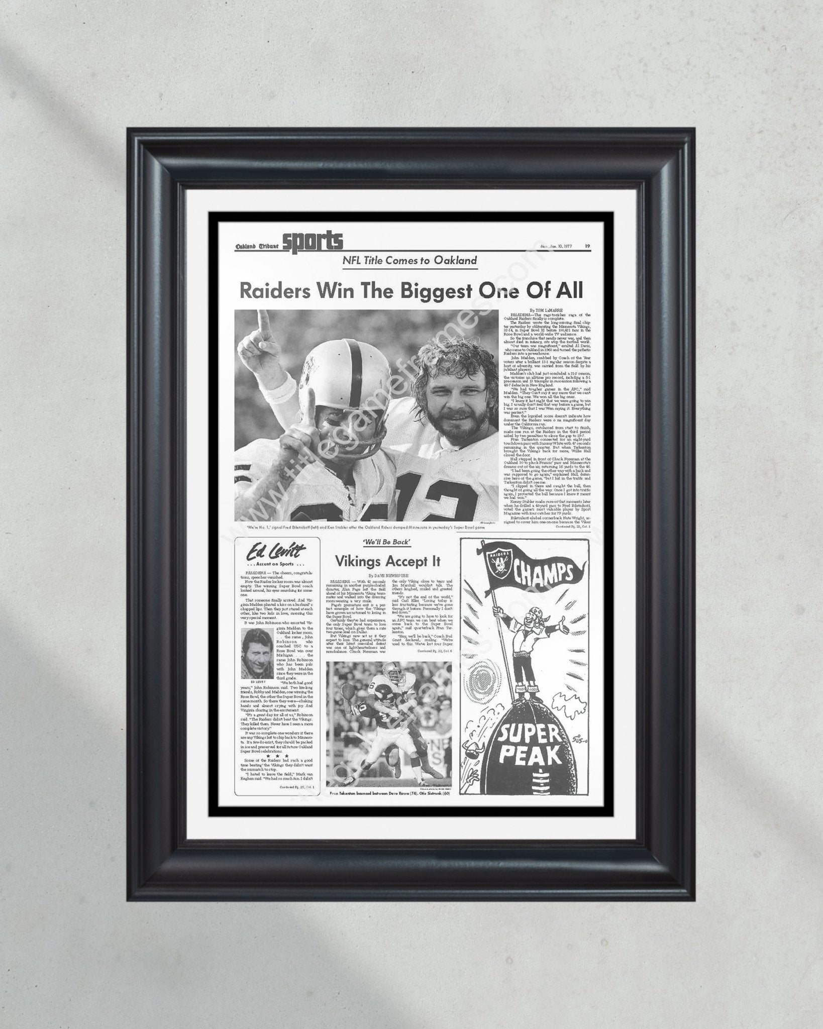 1981 Oakland Raiders Super Bowl XV Champions Framed Front Page 