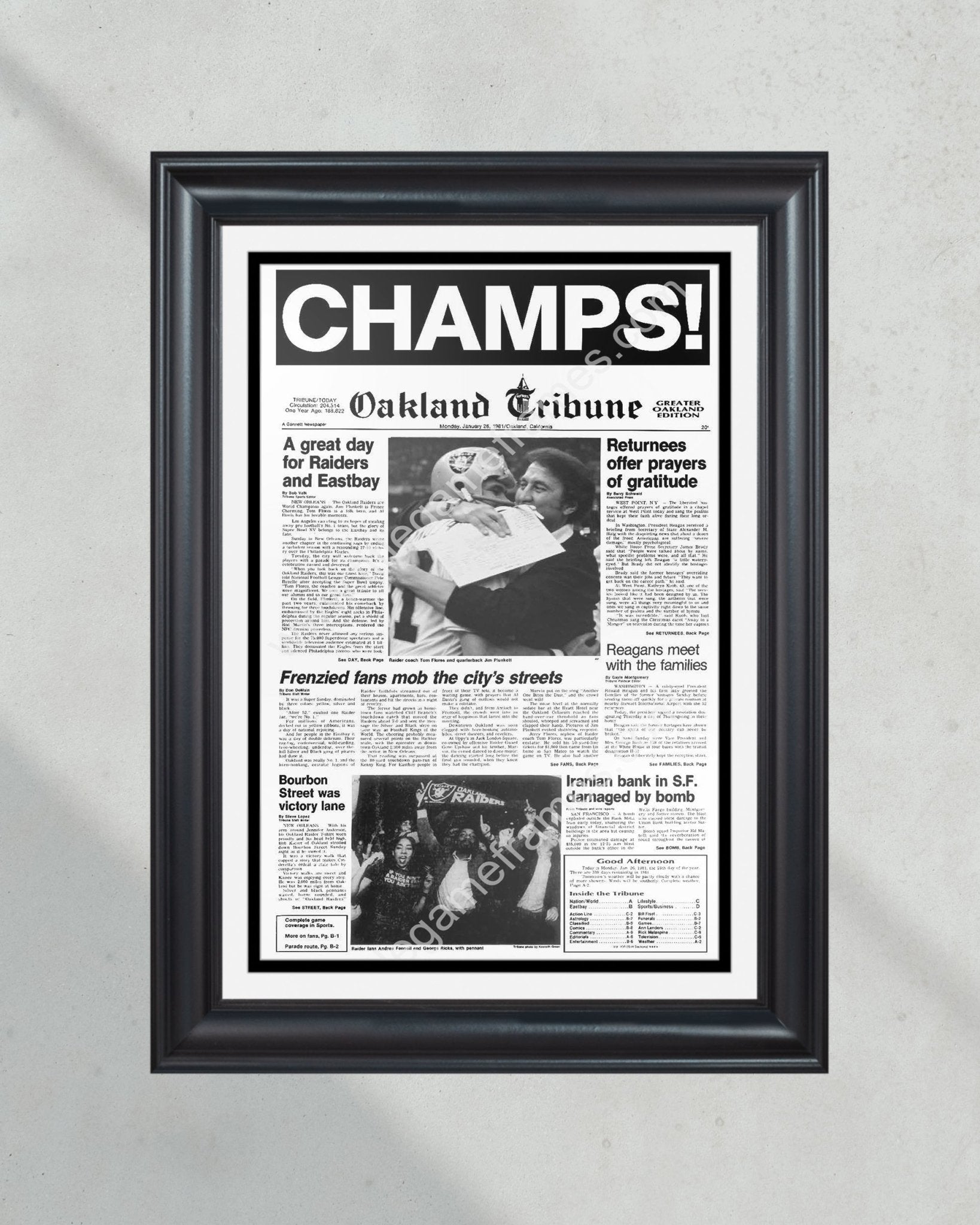 1981 Oakland Raiders Super Bowl XV Champions Framed Front Page 