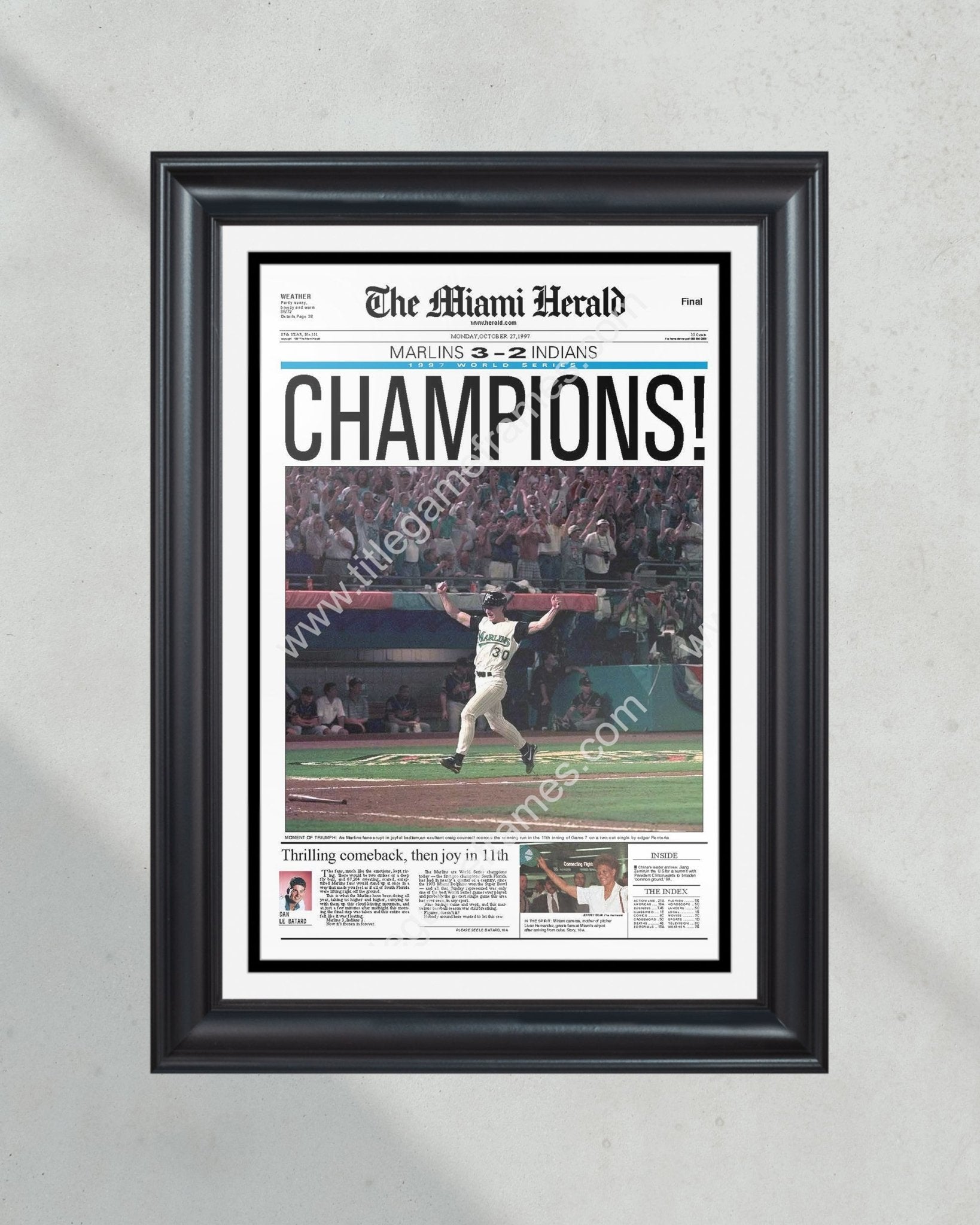 Buy 1997 Florida Marlins World Series Champions Framed Front Page