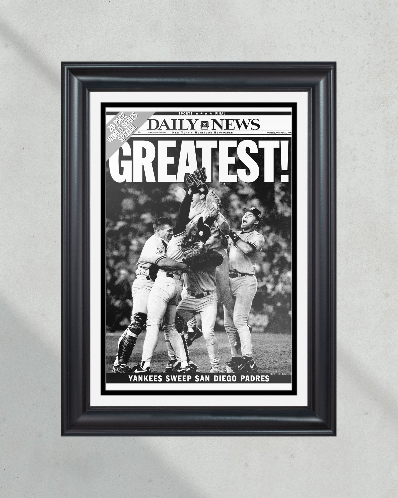 1996 NY Yankees World Series Framed Newspaper Cover Print 