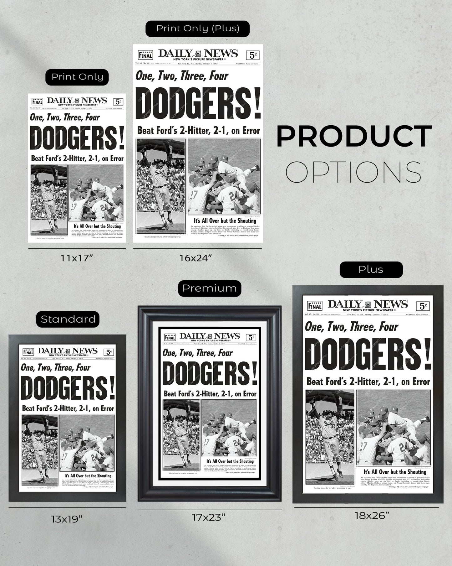 1963 LA Dodgers World Series Champs Framed Newspaper Print - Title Game Frames