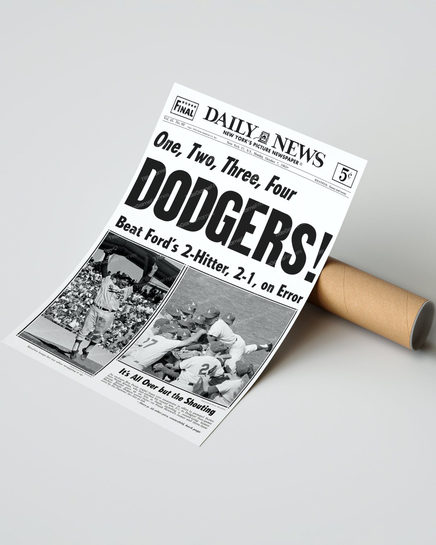 1963 LA Dodgers World Series Champs Framed Newspaper Print - Title Game Frames