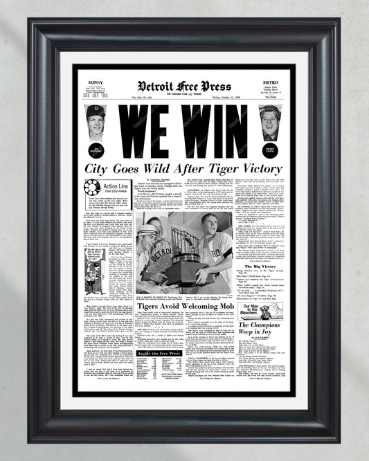 1968 Detroit Tigers World Series Champions Framed Front Page Newspaper Print - Title Game Frames