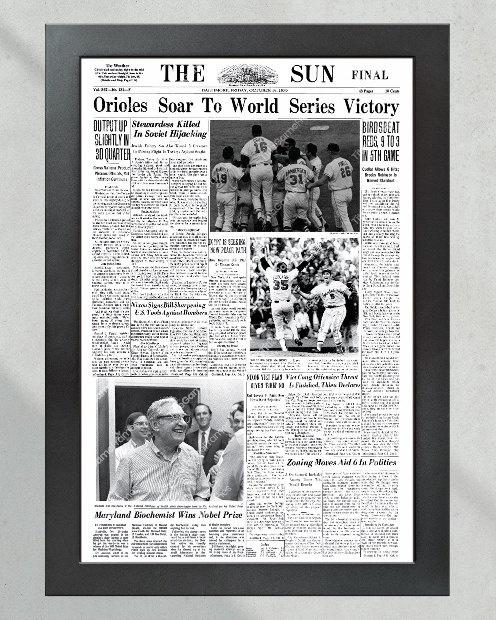 1970 Baltimore Orioles World Series Champions Framed Front Page Newspaper Print - Title Game Frames