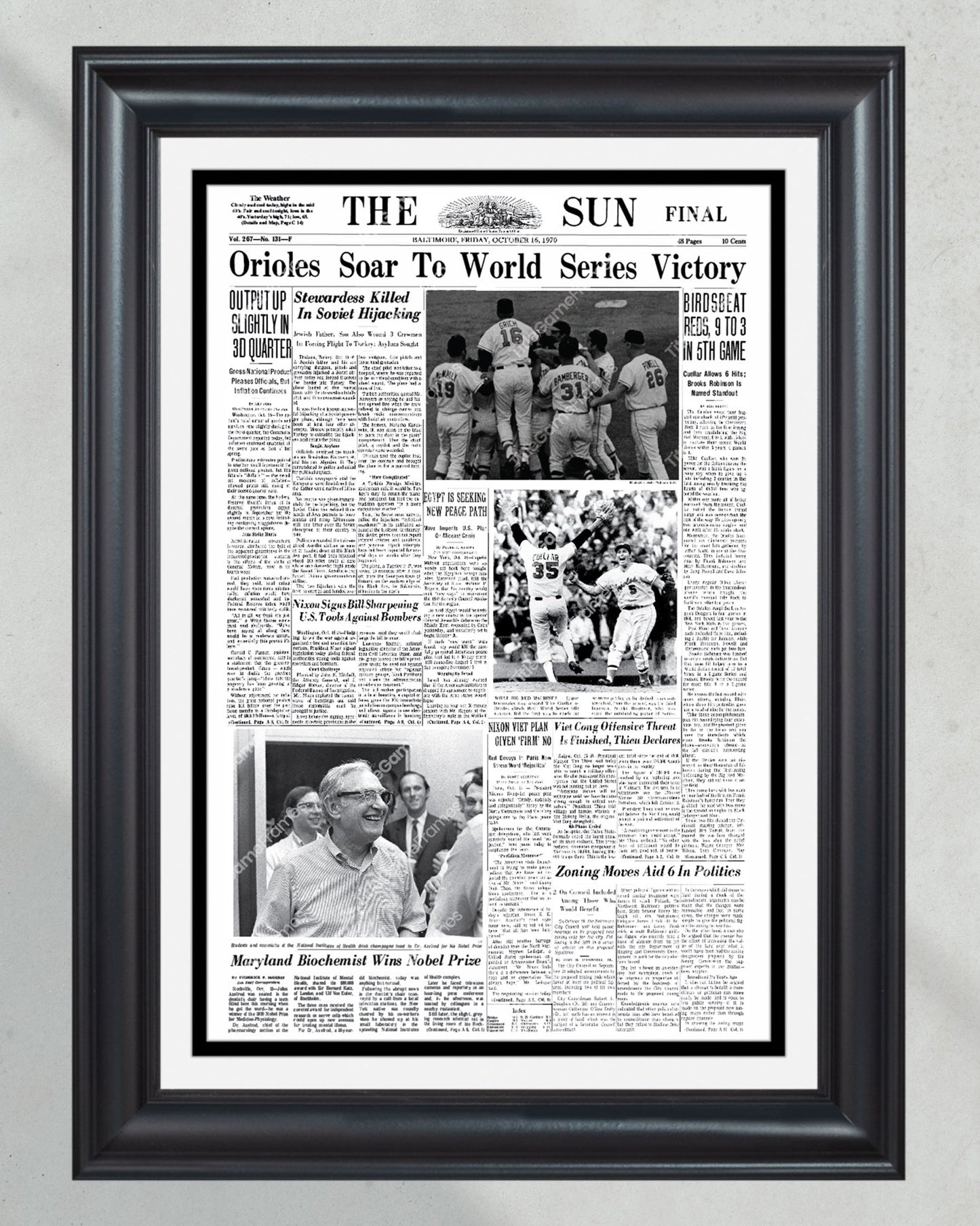 1970 Baltimore Orioles World Series Champions Framed Front Page Newspaper Print - Title Game Frames