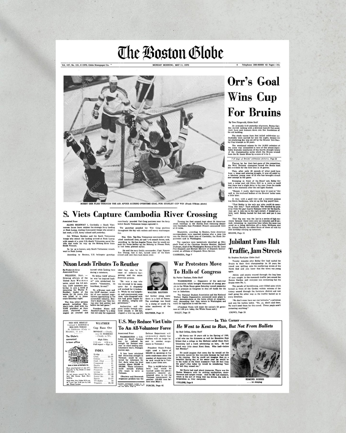 1970 Boston Bruins Stanley Cup Champion Framed Front Page Newspaper Print - Title Game Frames