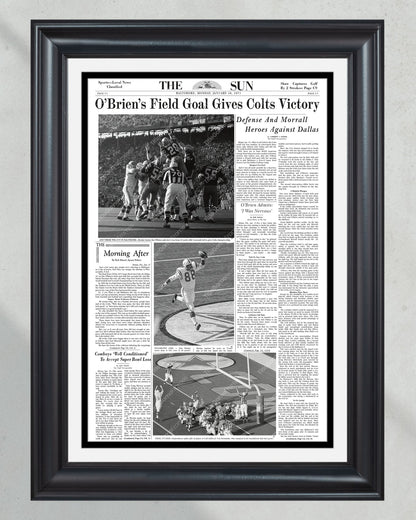 1971 Baltimore Colts Super Bowl V Champions Framed Front Page Newspaper Print - Title Game Frames