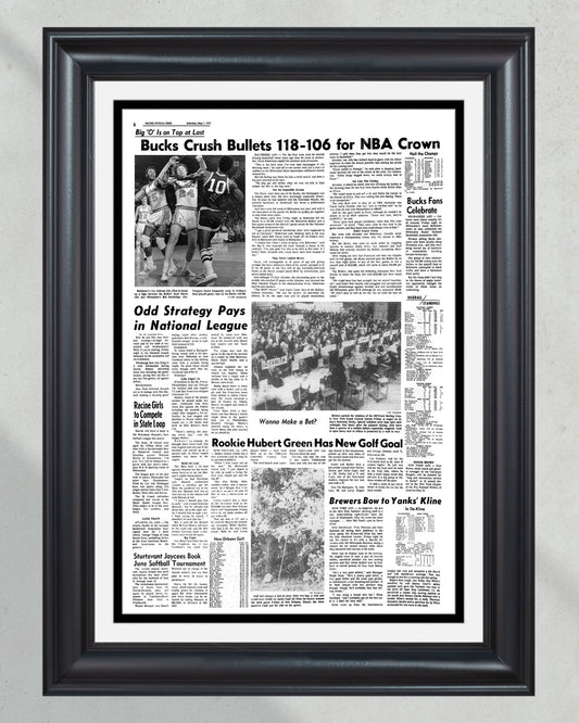 1971 Milwaukee Bucks NBA Champion Framed Front Page Newspaper Print - Title Game Frames