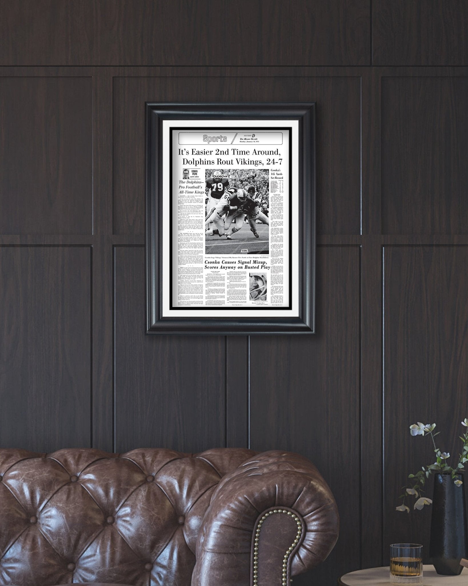 1974 Miami Dolphins Super Bowl VIII Champions Framed Front Page Newspaper Print - Title Game Frames