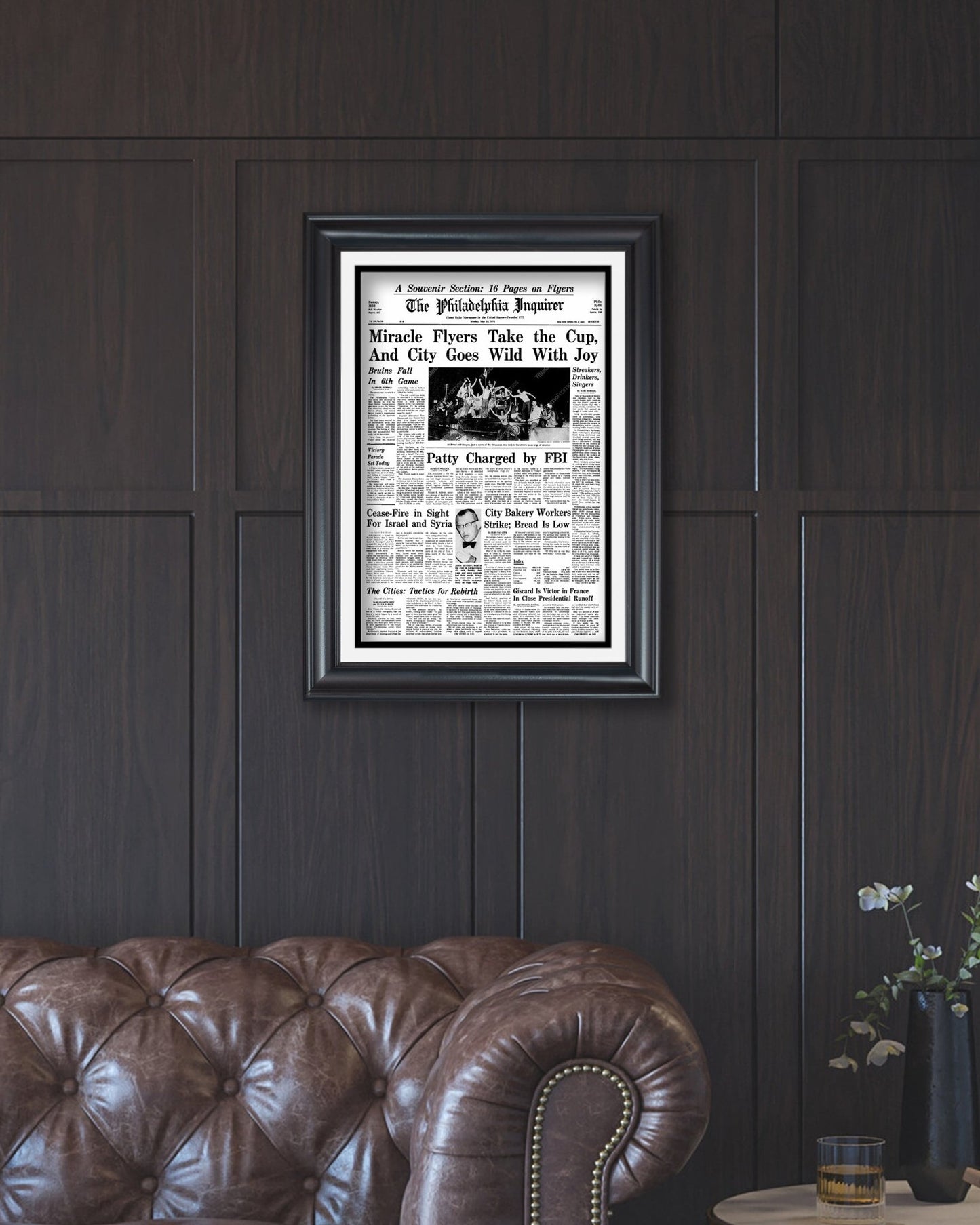 1974 Philadelphia Flyers Stanley Cup Champion Framed Front Page Newspaper Print - Title Game Frames