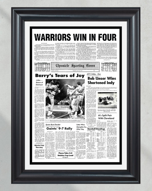 1975 Golden State Warriors "Win in Four" NBA Champion Framed Front Page Newspaper - Title Game Frames