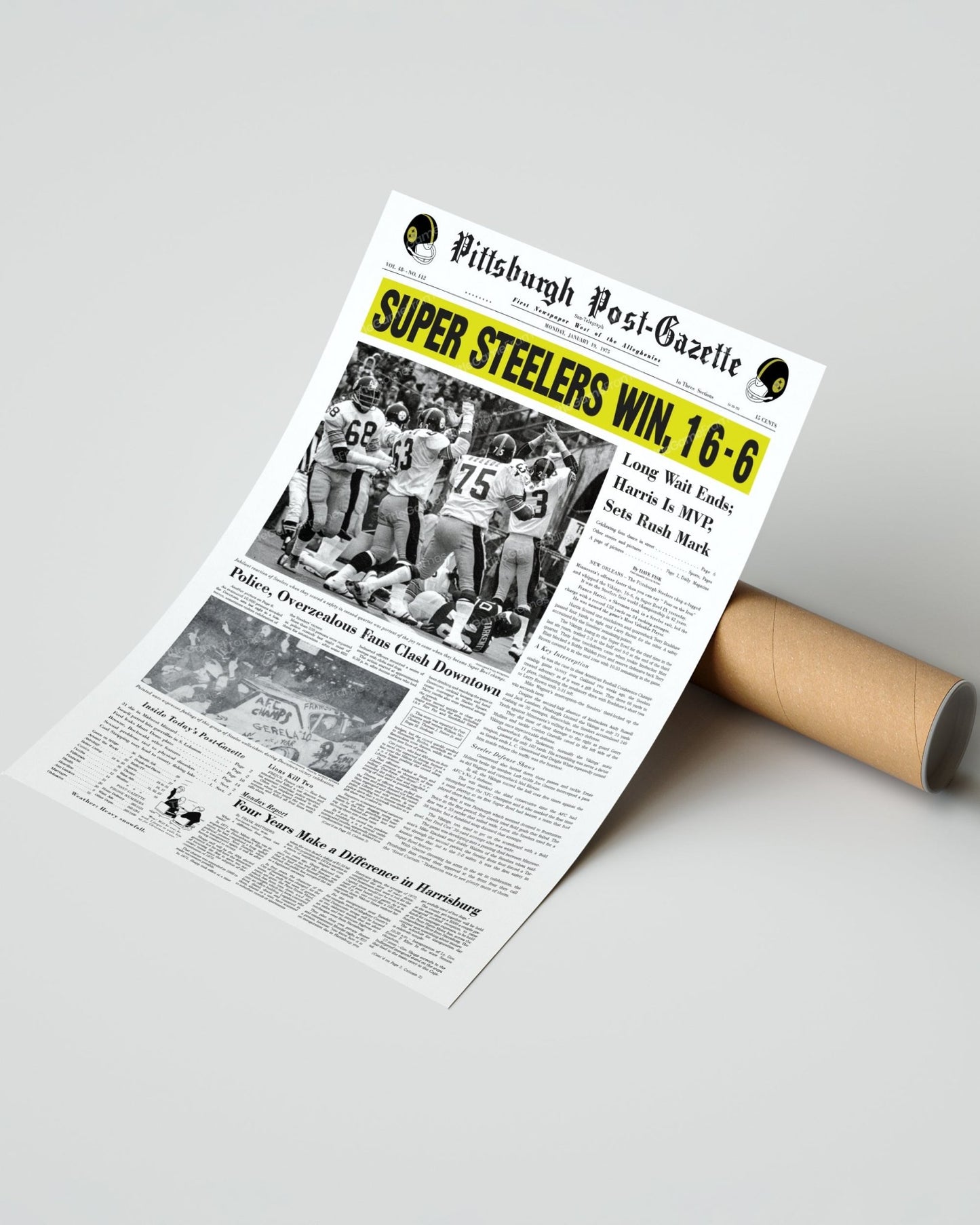 1975 Pittsburgh Steelers Super Bowl IV Champions Framed Front Page Newspaper Print - Title Game Frames