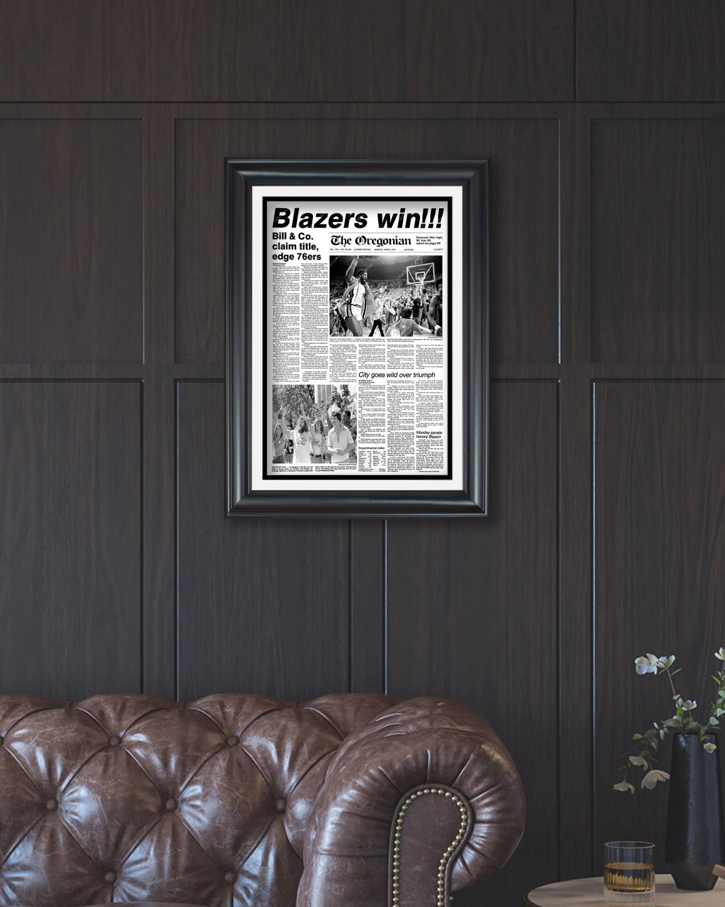 1977 Portland Trailblazers NBA Champion Framed Front Page Newspaper Print - Title Game Frames