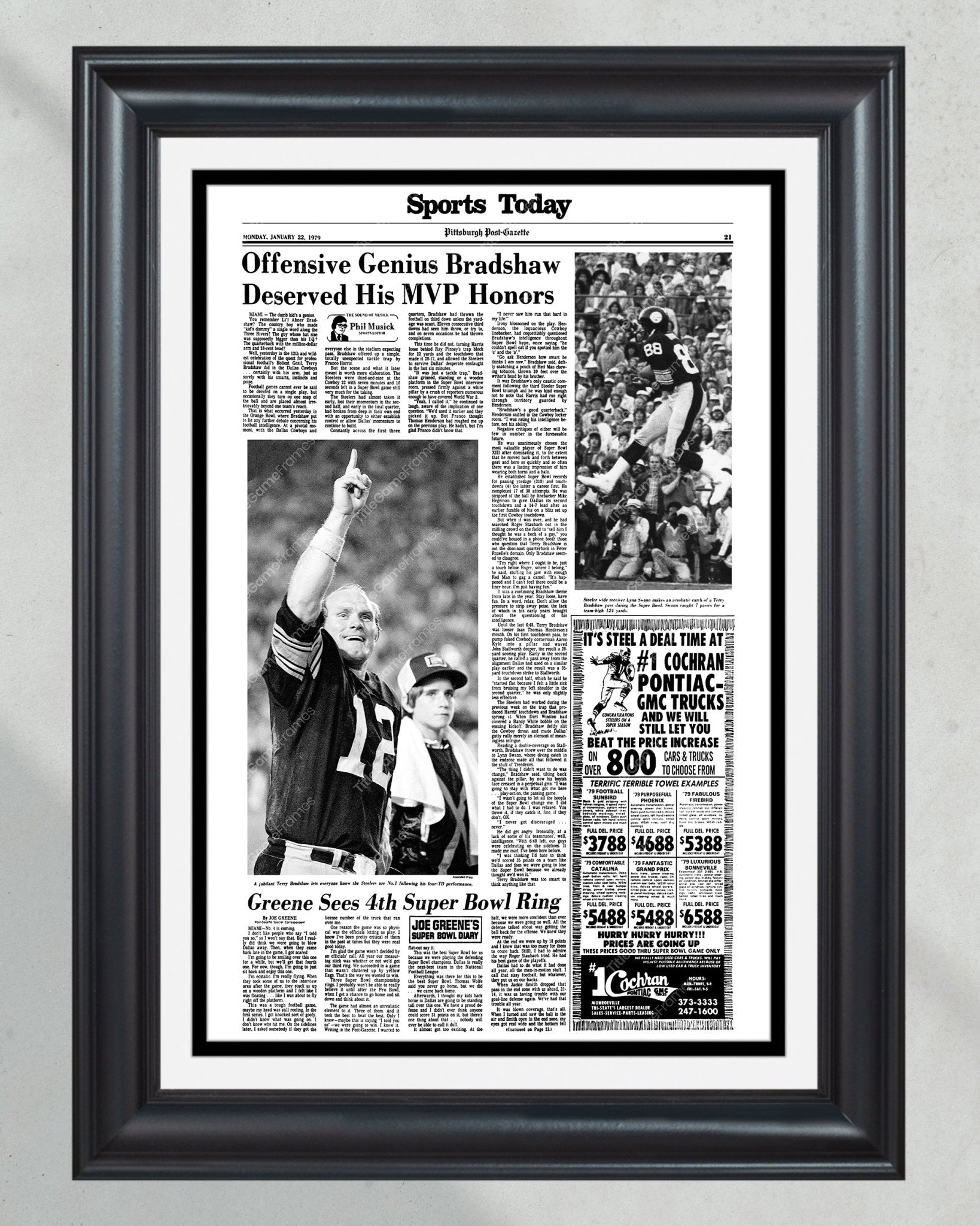 1979 Pittsburgh Steelers Super Bowl XIII Champions Framed Front Page Newspaper Print - Title Game Frames