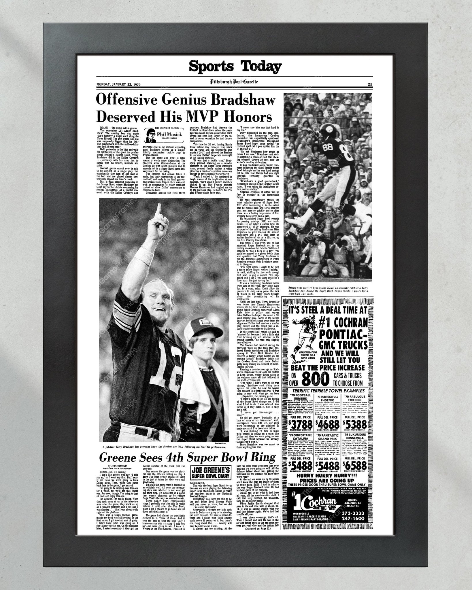 1979 Pittsburgh Steelers Super Bowl XIII Champions Framed Front Page Newspaper Print - Title Game Frames