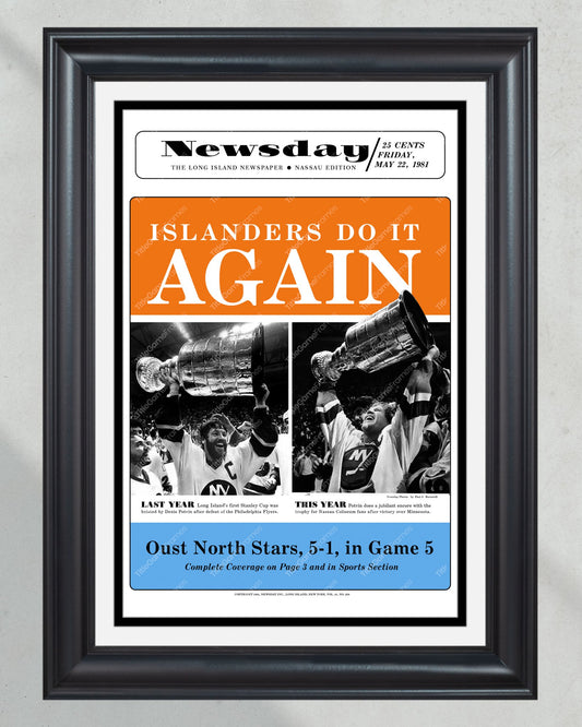 1981 New York Islanders Stanley Cup Champions - Collector's Edition Framed Newspaper - Title Game Frames