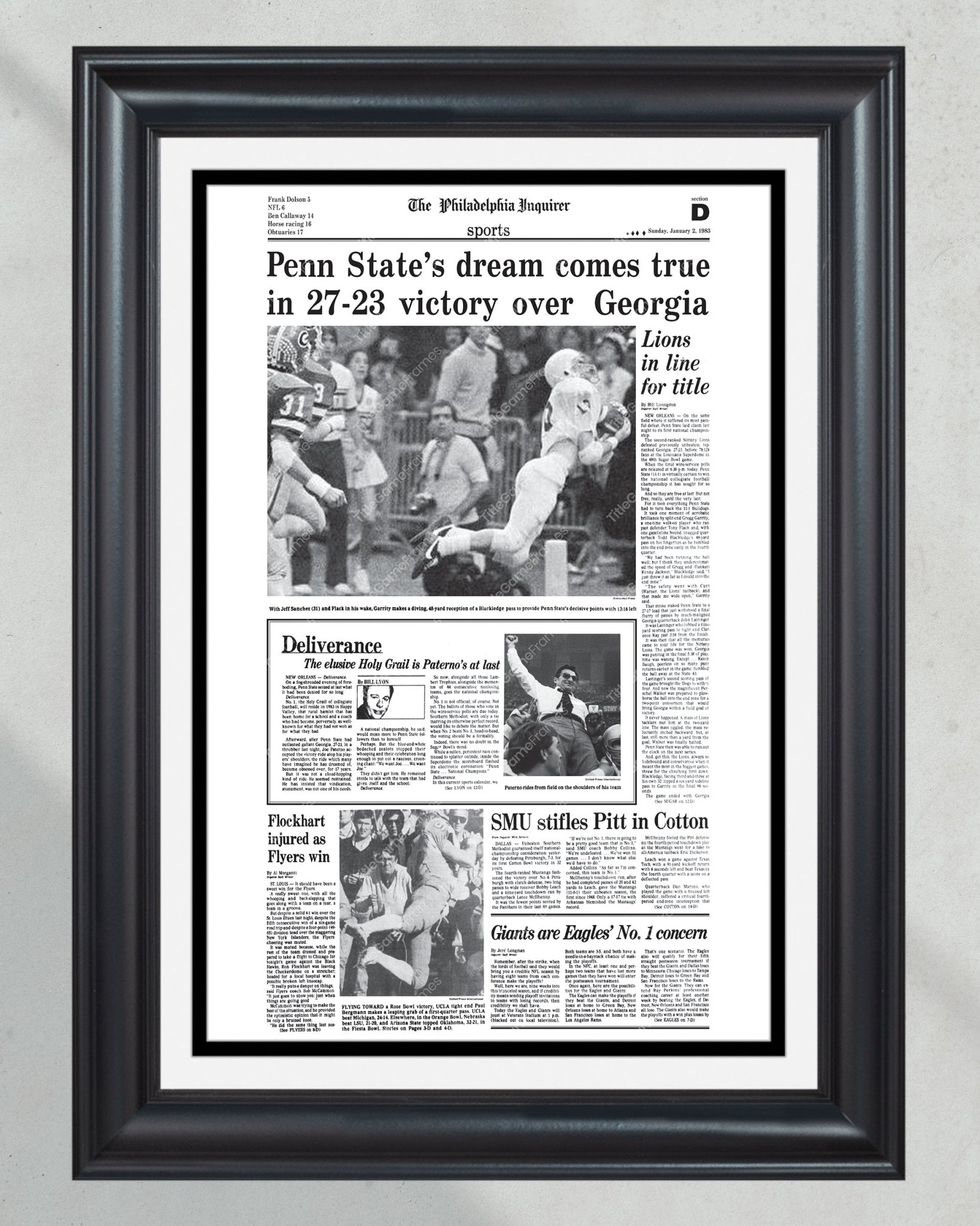 1982 Penn State Nittany Lions NCAA College Football National Champions Framed Front Page Newspaper Print - Title Game Frames