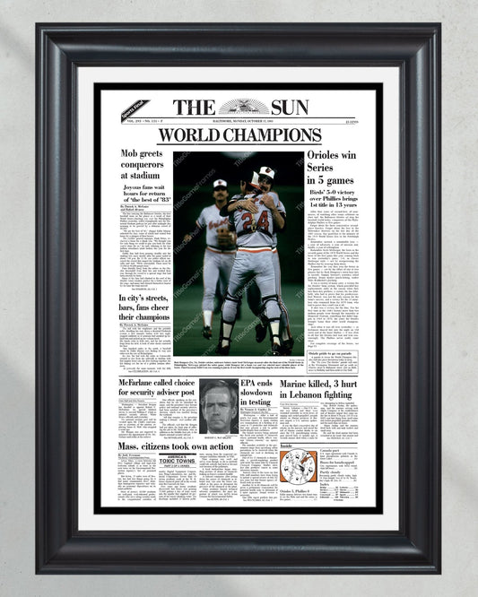 1983 Baltimore Orioles World Series Champions Framed Front Page Newspaper Print - Title Game Frames