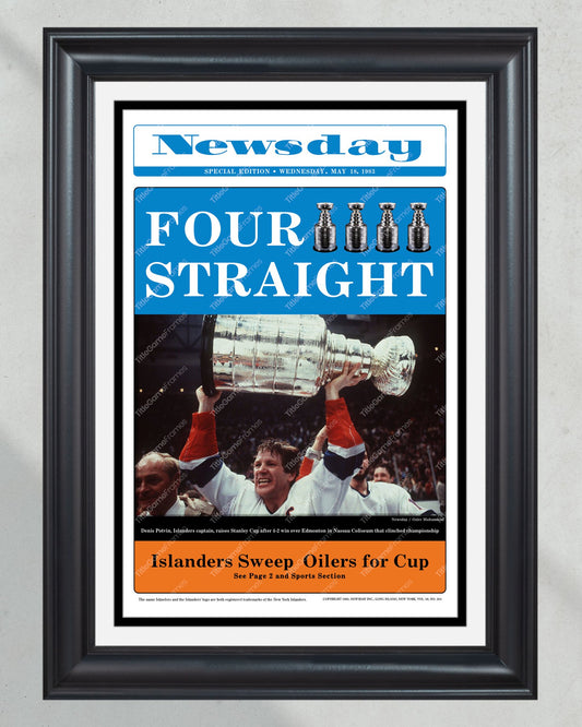 1983 New York Islanders Four Straight Stanley Cup Victory - Exclusive Framed Newspaper - Title Game Frames