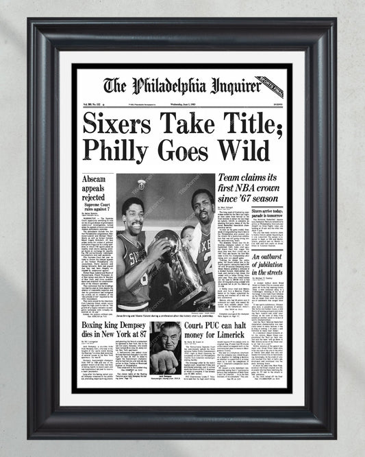 1983 Philadelphia 76ers NBA Champion Framed Front Page Newspaper Print - Title Game Frames