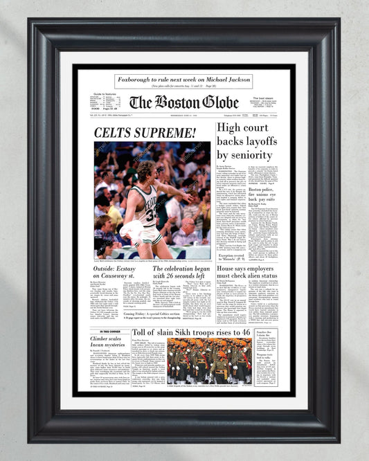 1984 Boston Celtics NBA Champion Framed Front Page Newspaper Print - Title Game Frames