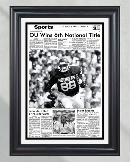 1985 Oklahoma Sooners National Champions Framed Newspaper Print - Title Game Frames