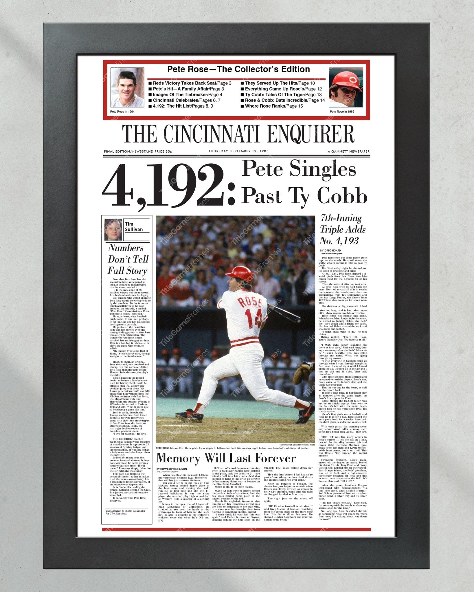 1985 Pete Rose Cincinnati Reds Hits 4,192 to Break Ty Cobb's Record - Title Game Frames