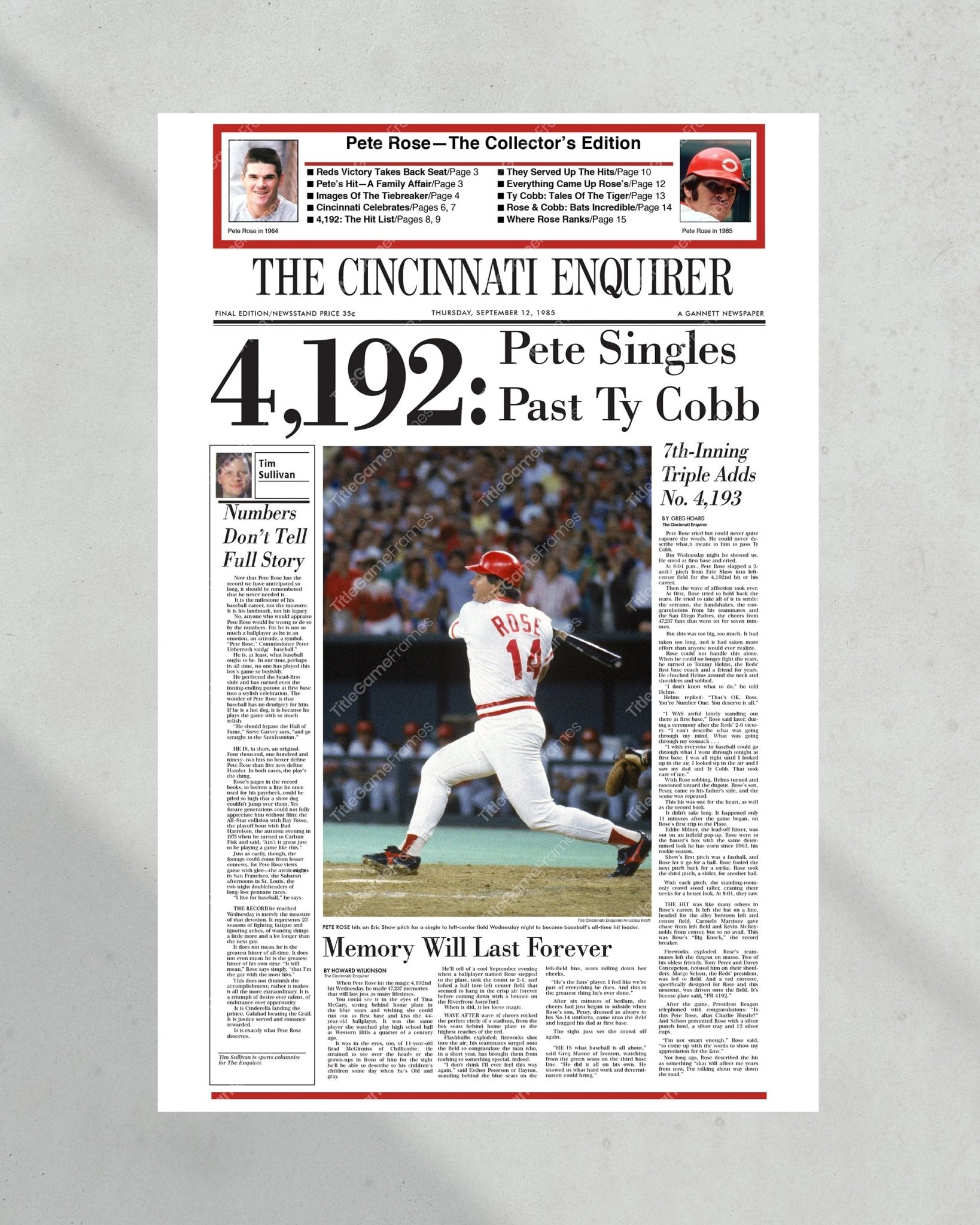 1985 Pete Rose Cincinnati Reds Hits 4,192 to Break Ty Cobb's Record - Title Game Frames