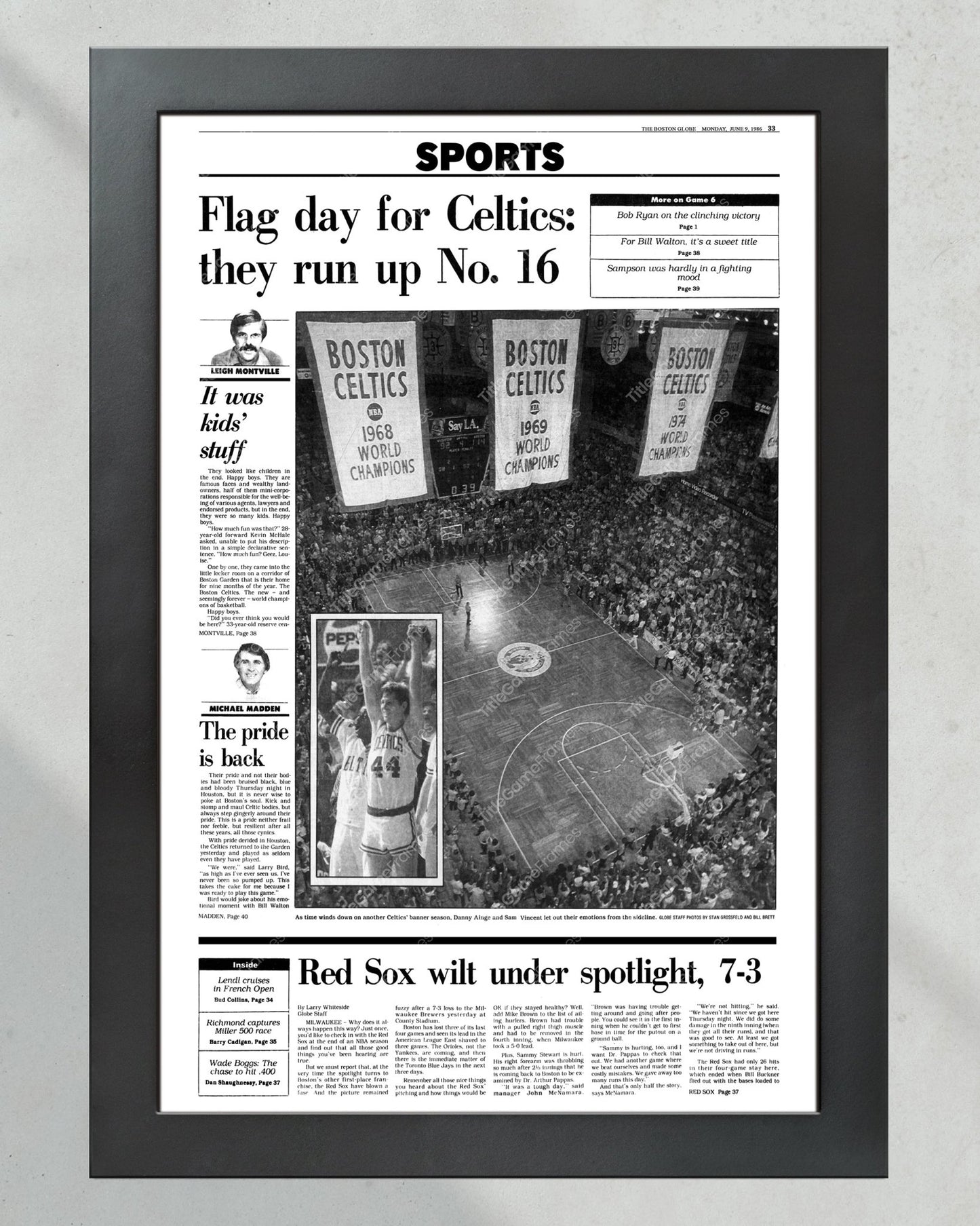 1986 Boston Garden Celtics Championship Banner Framed Newspaper - Title Game Frames