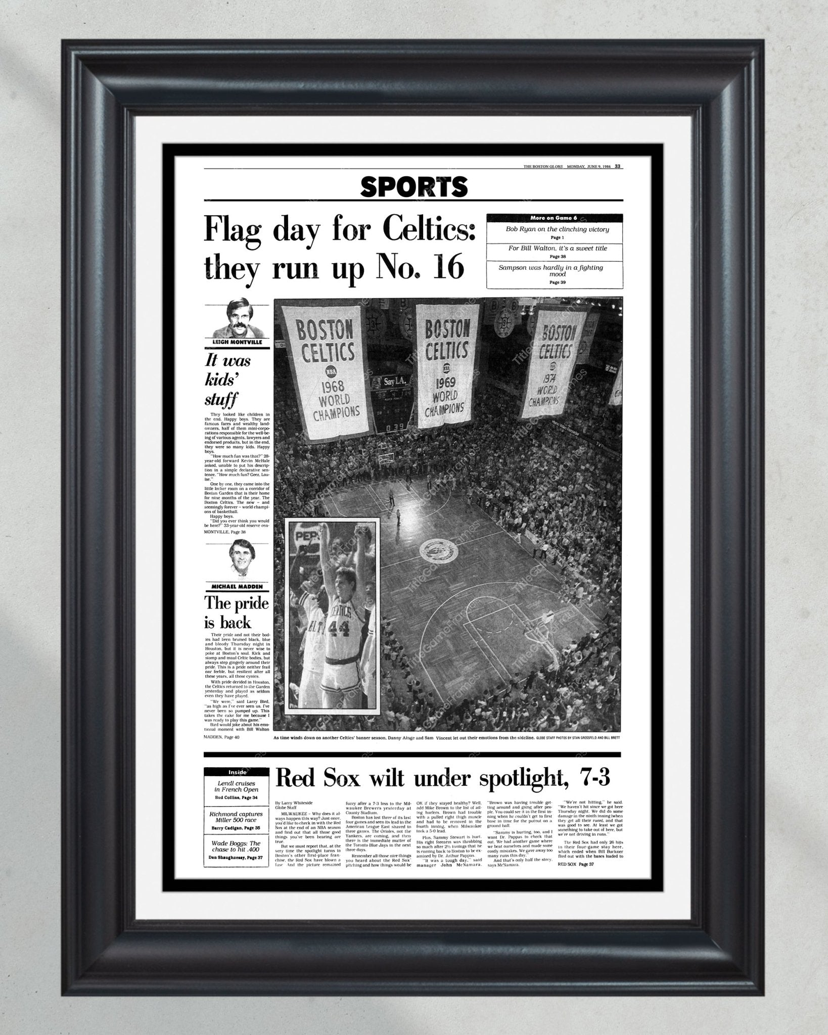 1986 Boston Garden Celtics Championship Banner Framed Newspaper - Title Game Frames