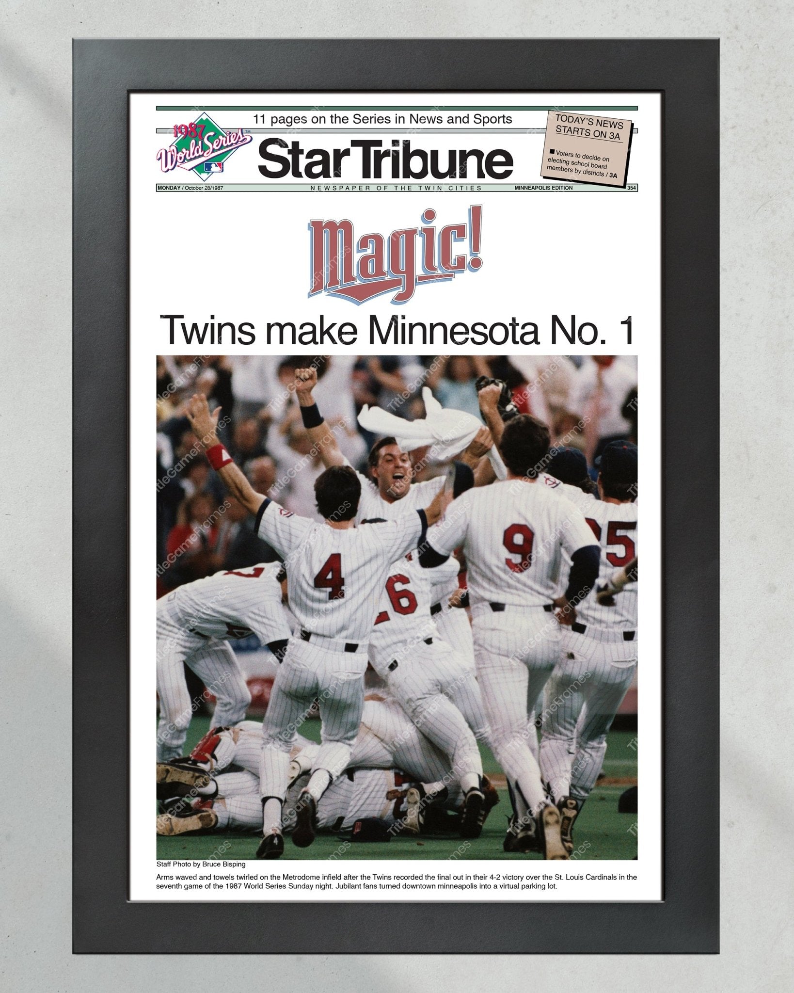 1987 Minnesota Twins World Series Champions Framed Front Page Newspaper Print - Title Game Frames