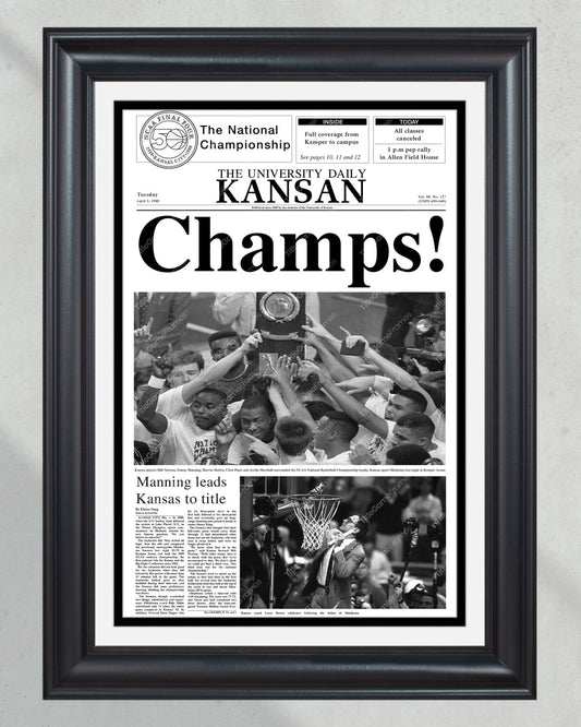 1988 Kansas Jayhawks NCAA College Basketball National Champions Framed Front Page Newspaper Print - Title Game Frames