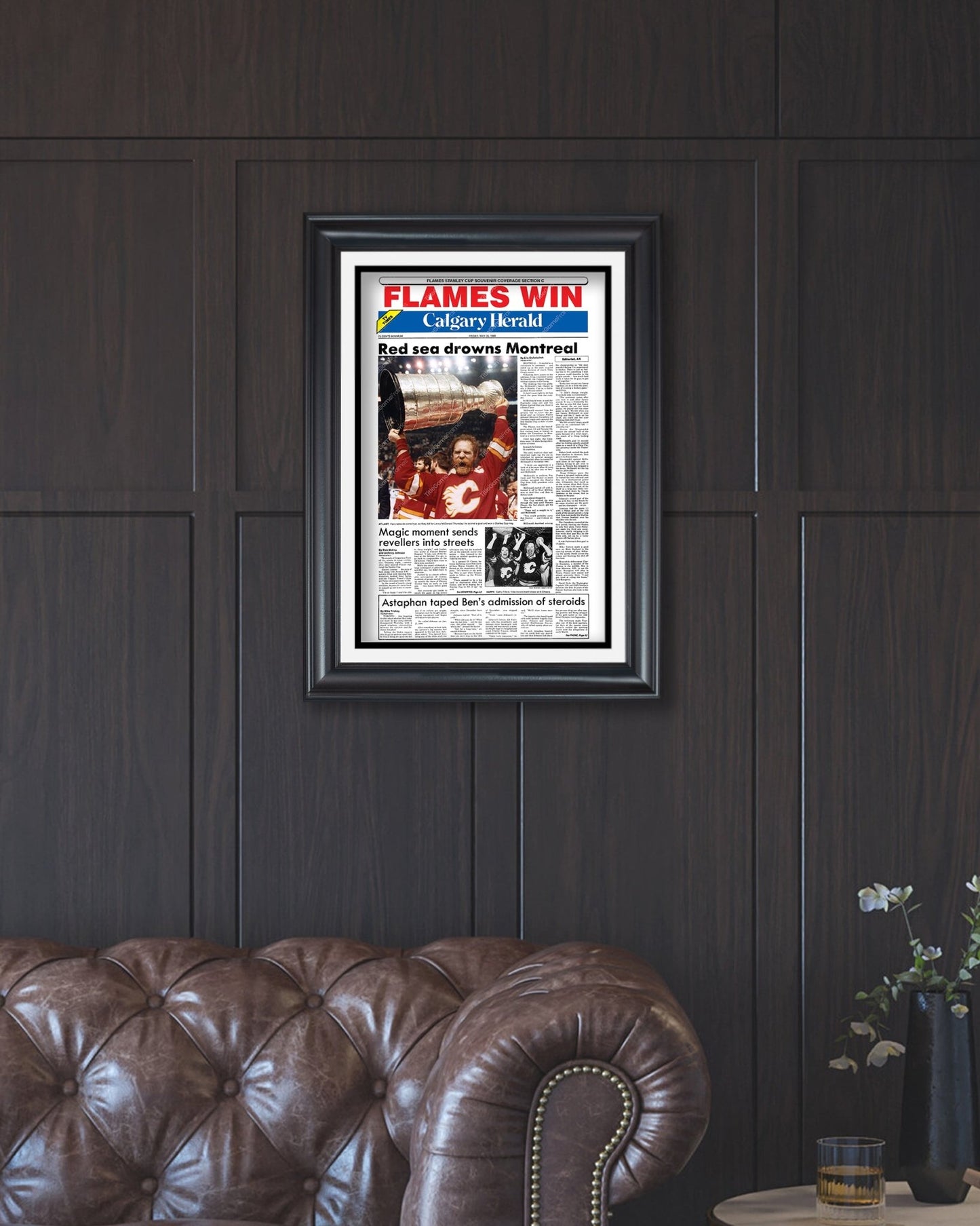 1989 Calgary Flames Stanley Cup Champion Framed Front Page Newspaper Print - Title Game Frames