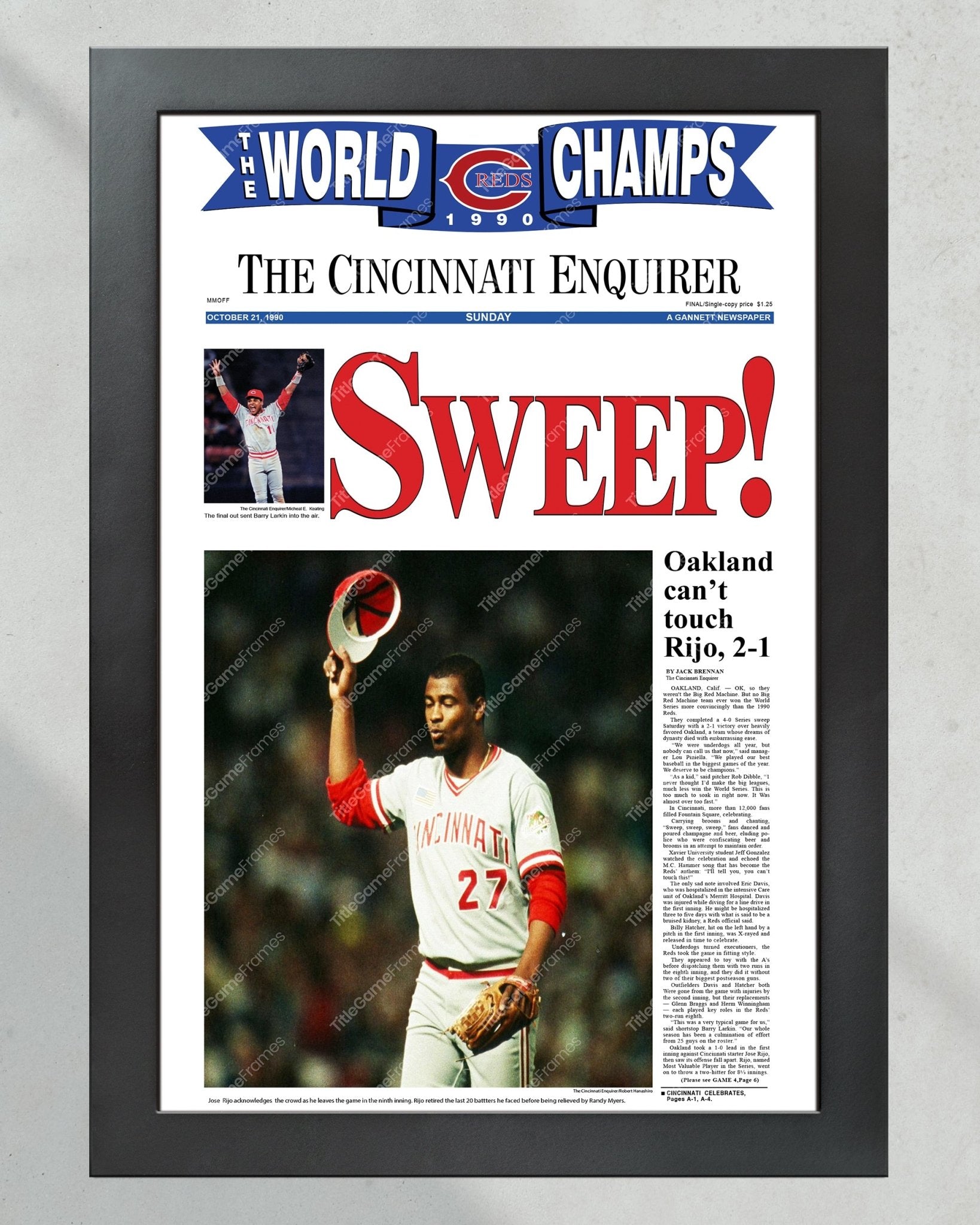 1990 Cincinnati Reds World Series Champions Framed Front Page Newspaper Print - Title Game Frames