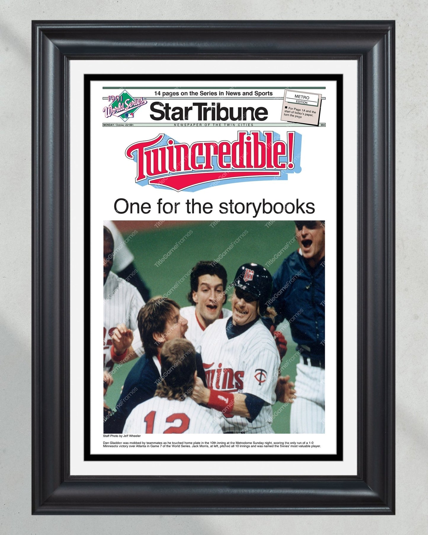 1991 Minnesota Twins World Series Champions Framed Front Page Newspaper Print - Title Game Frames