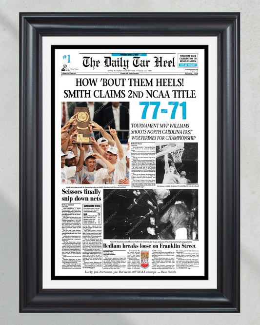 1993 North Carolina Tar Heels NCAA College Basketball Champions Framed Front Page Newspaper Print - Title Game Frames