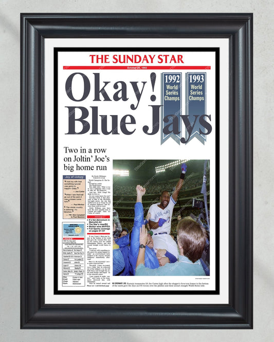 1993 Toronto Blue Jays World Series Champions Framed Front Page Newspaper Print - Title Game Frames