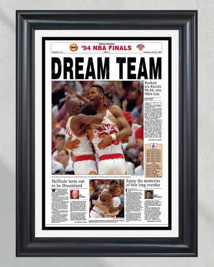 1994 Houston Rockets NBA Champion Framed Front Page Newspaper Print - Title Game Frames