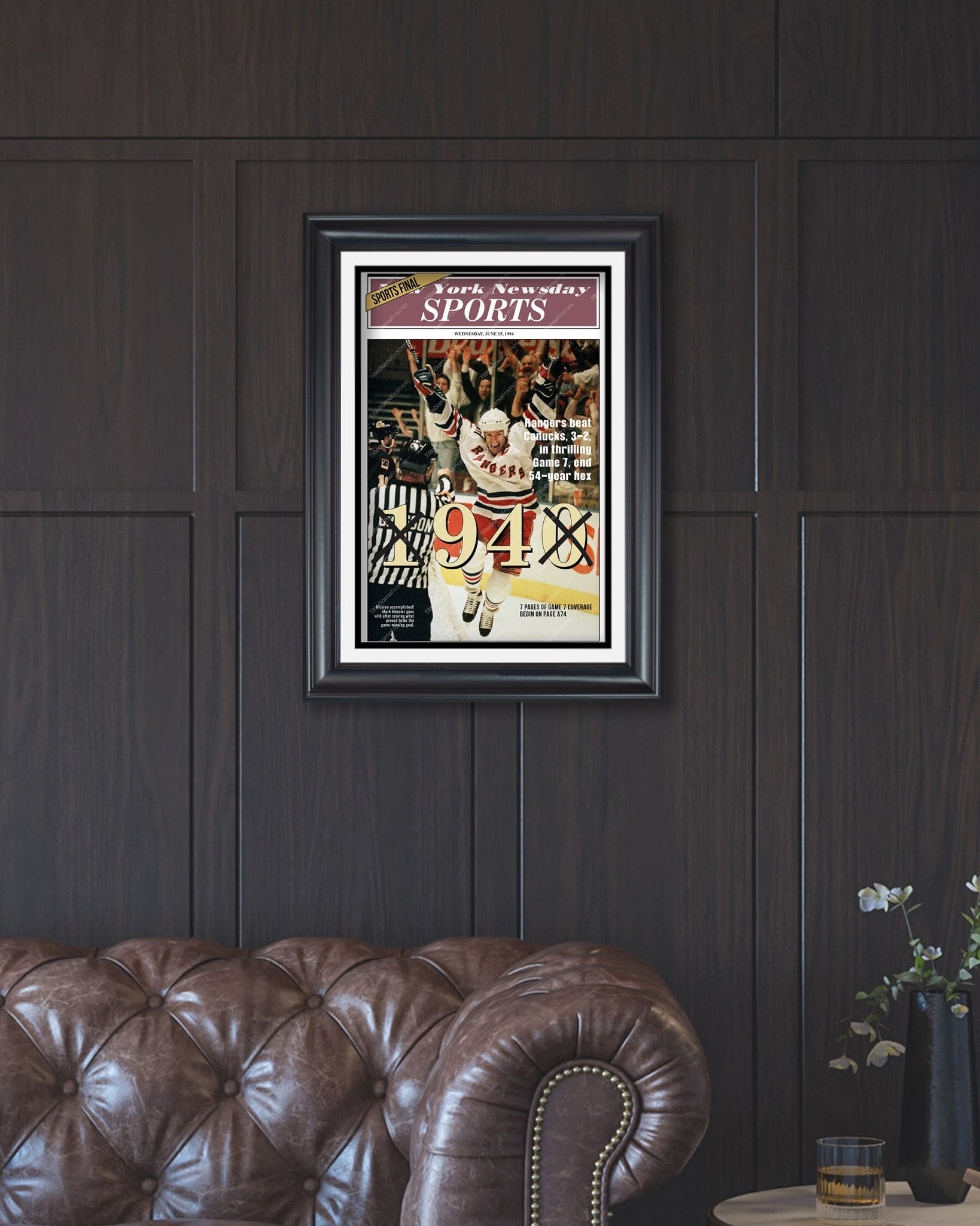 1994 New York Rangers NHL Stanley Cup Champions Framed Newspaper Cover Print Madison Square Garden - Title Game Frames