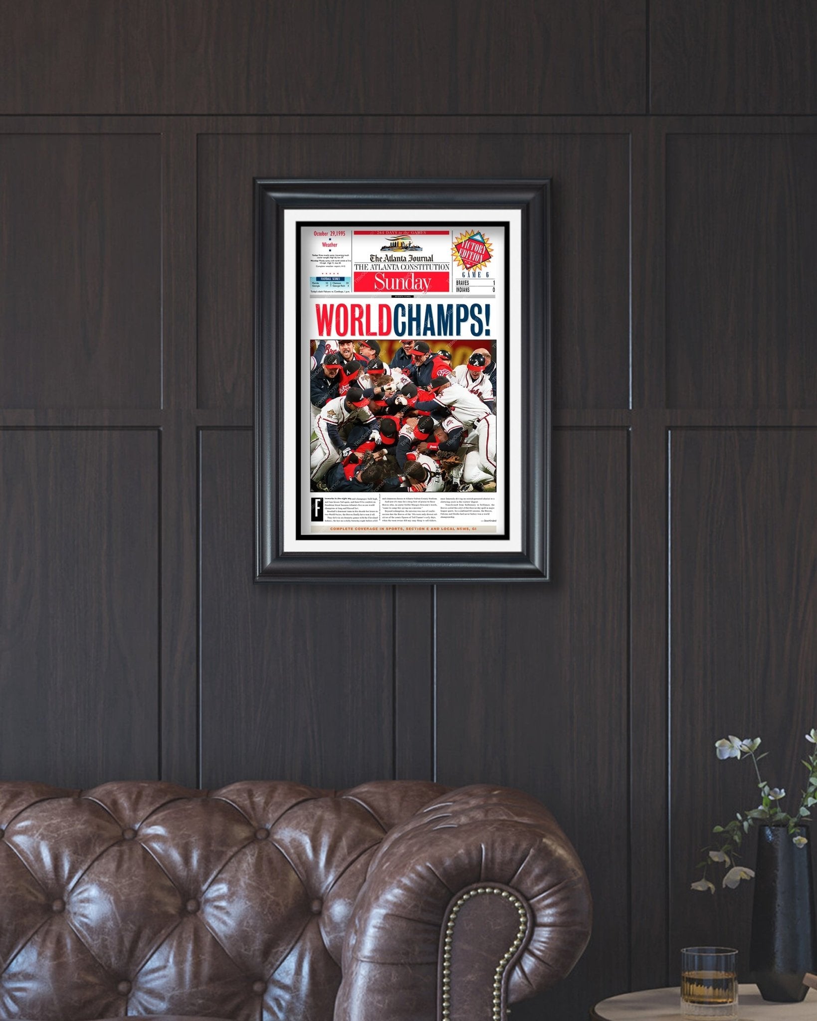 1995 Atlanta Braves World Series Champions Framed Front Page Newspaper Print - Title Game Frames