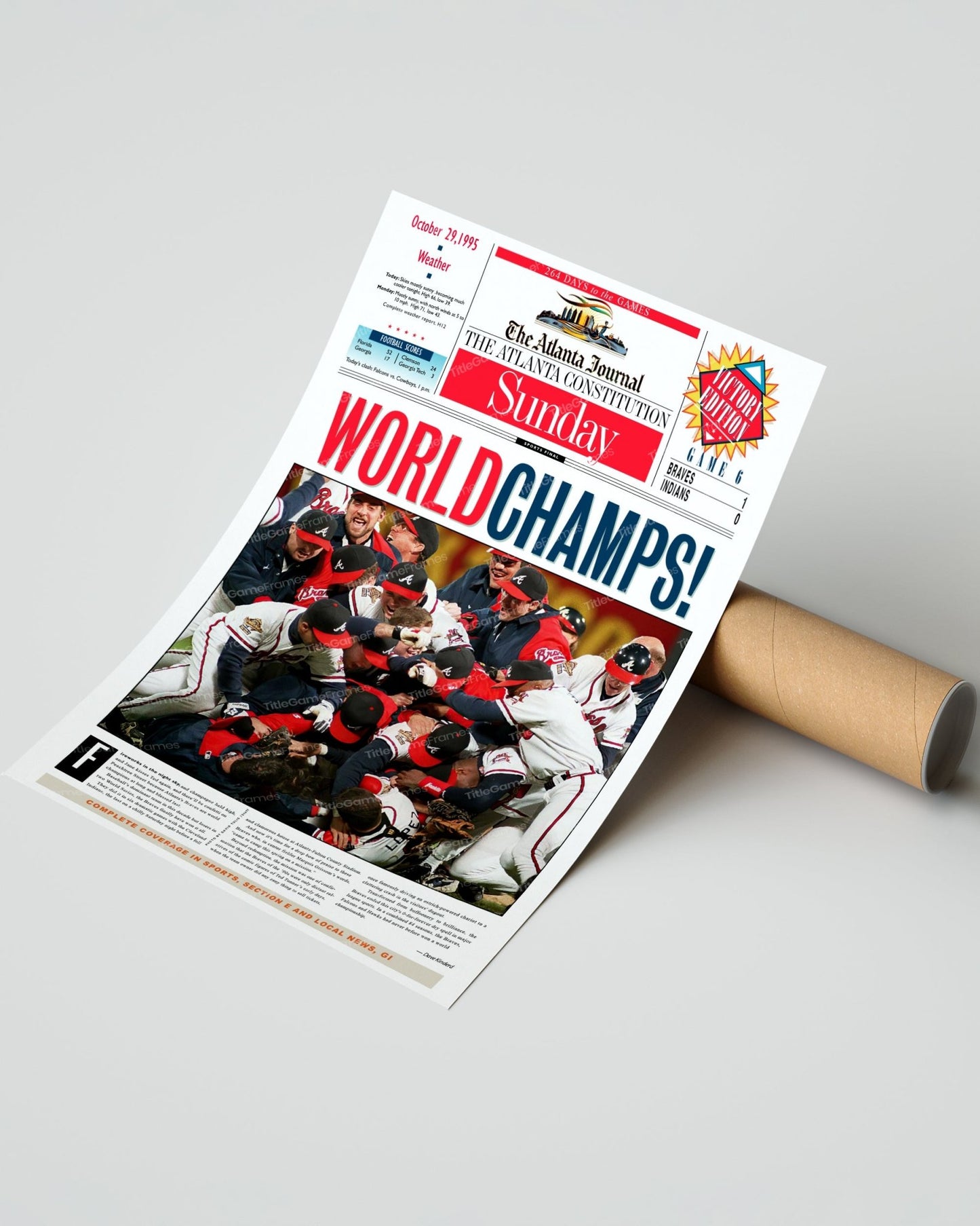 1995 Atlanta Braves World Series Champions Framed Front Page Newspaper Print - Title Game Frames