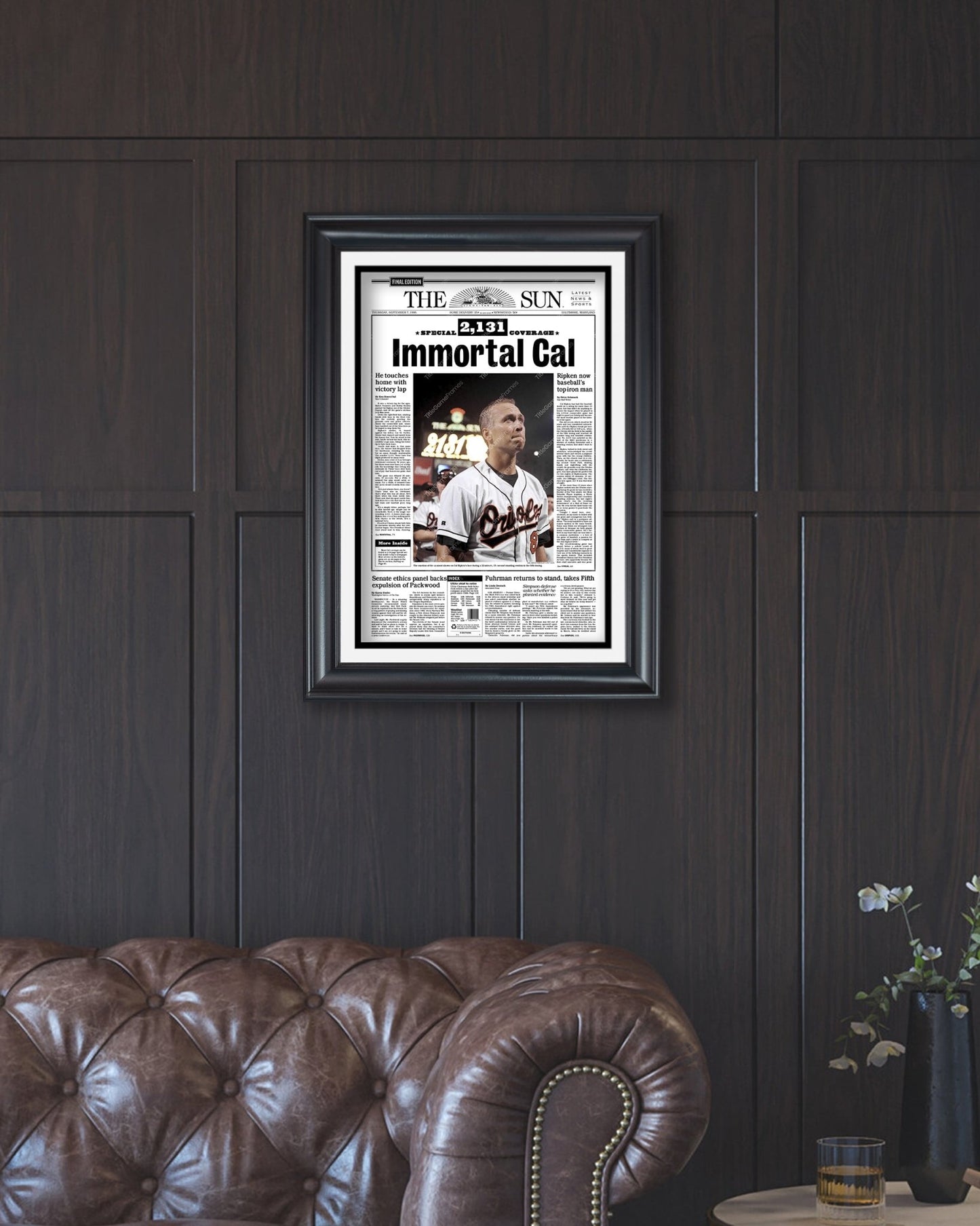 1995 Cal Ripken “Immortal Cal” Baltimore Orioles Iron Man Framed Front Page Newspaper Print - Title Game Frames