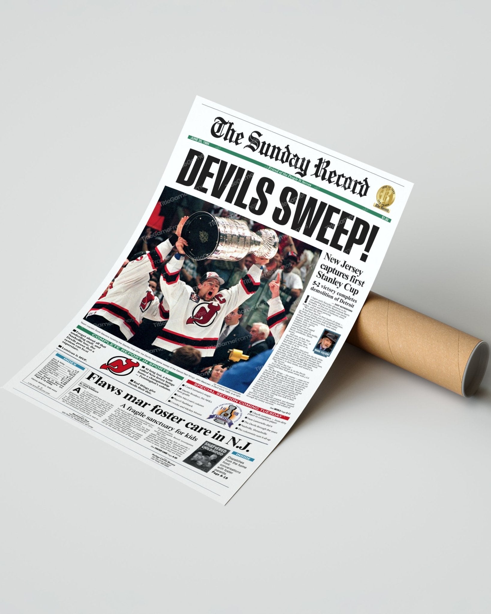 1995 NJ Devils Stanley Cup Champions Framed Newspaper Front Page Print - Title Game Frames