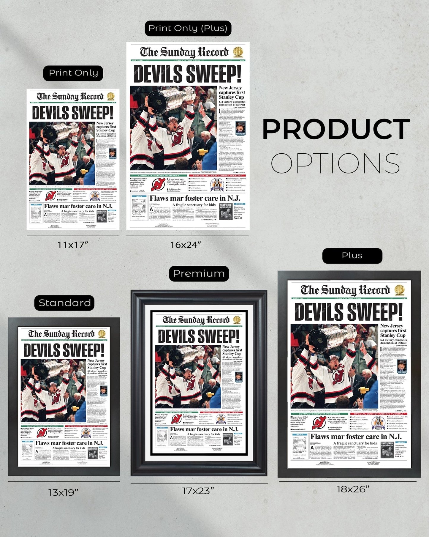 1995 NJ Devils Stanley Cup Champions Framed Newspaper Front Page Print - Title Game Frames