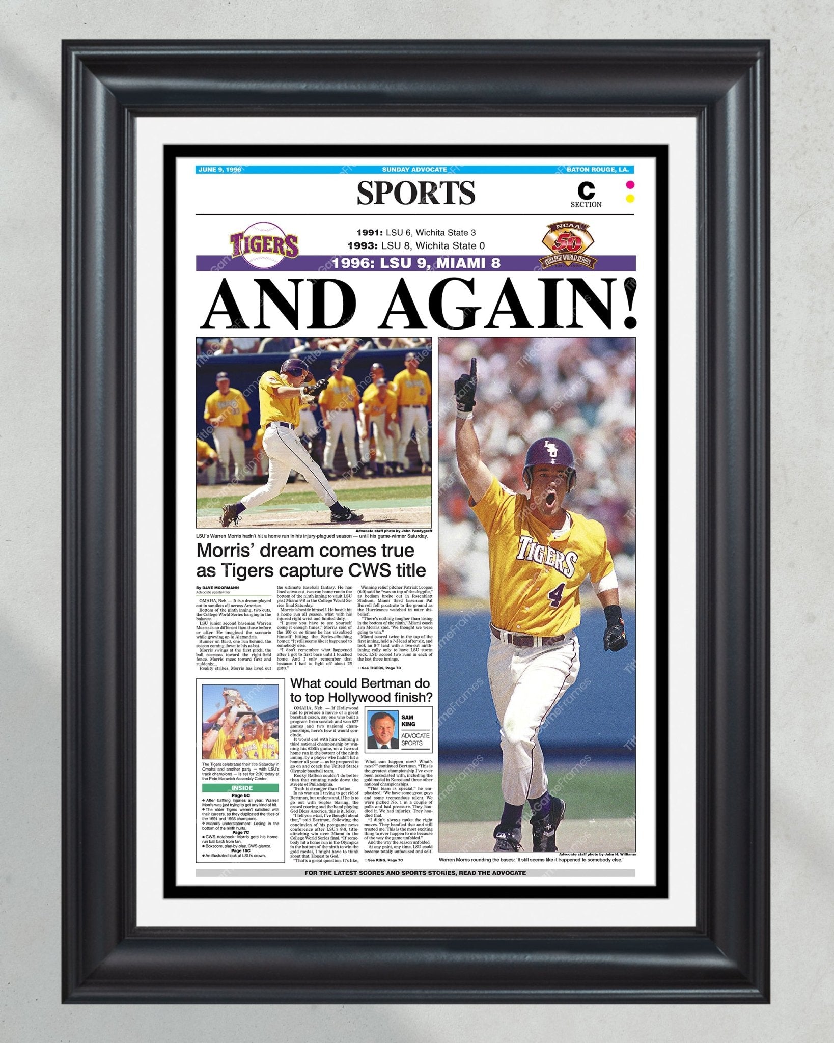 1996 LSU Tigers ‘AND AGAIN!’ - College World Series Champions Framed Print - Title Game Frames