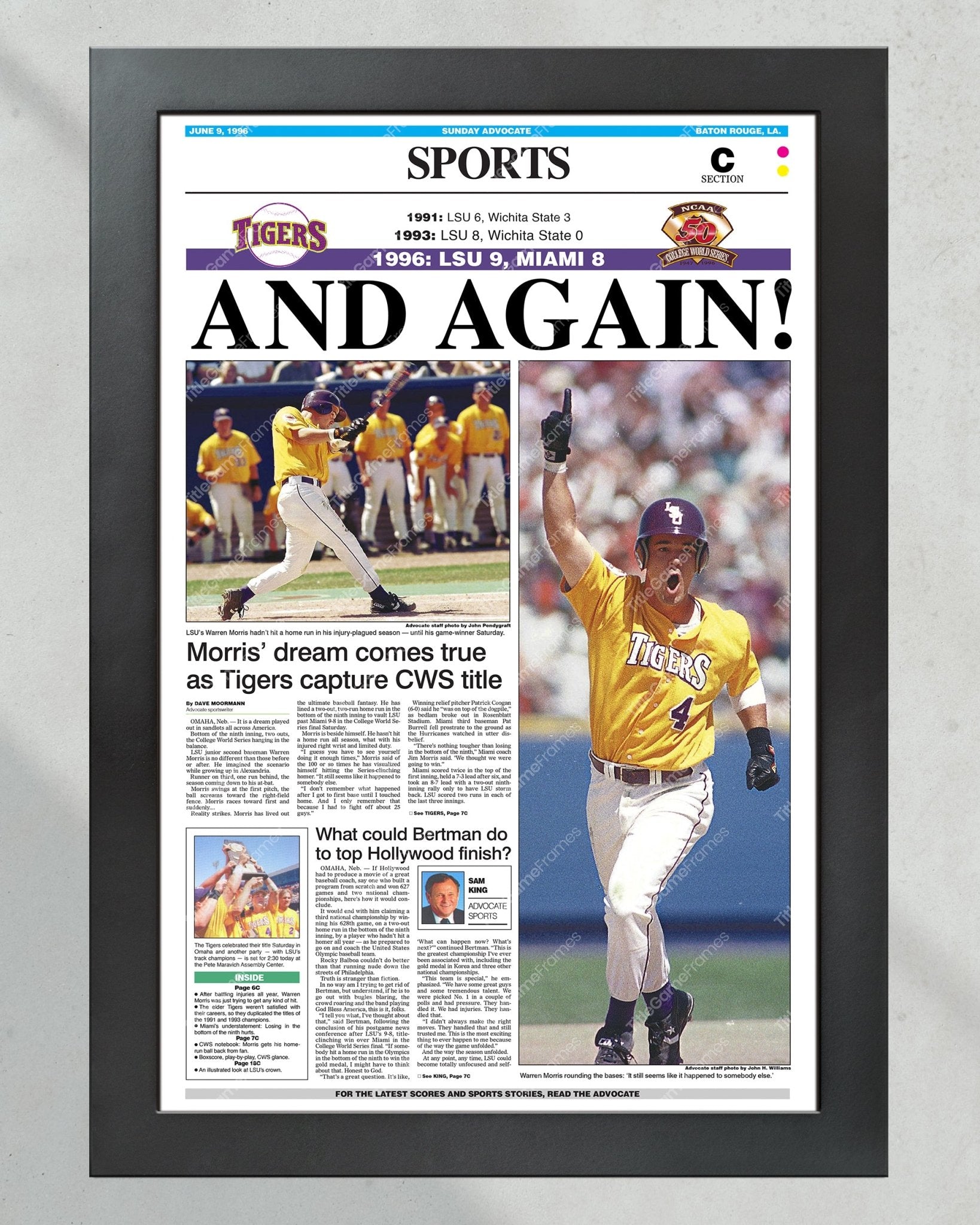 1996 LSU Tigers ‘AND AGAIN!’ - College World Series Champions Framed Print - Title Game Frames