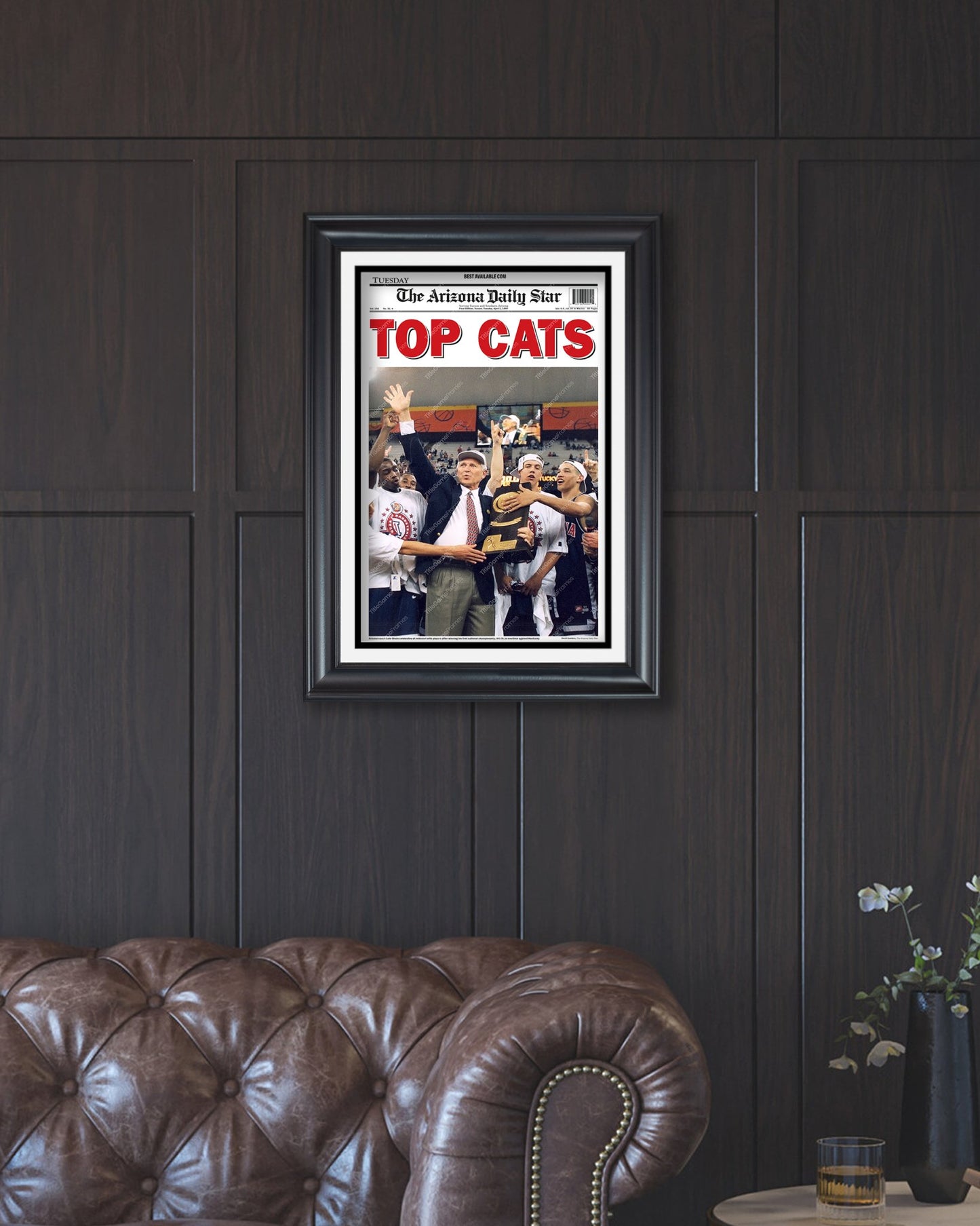 1997 Arizona Wildcats NCAA Men's' Basketball Champions - TOP CATS! Framed Newspaper - Title Game Frames