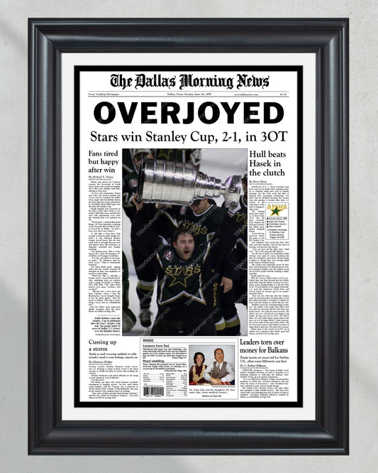 1999 Dallas Stars Stanley Cup Champion Framed Front Page Newspaper - Title Game Frames