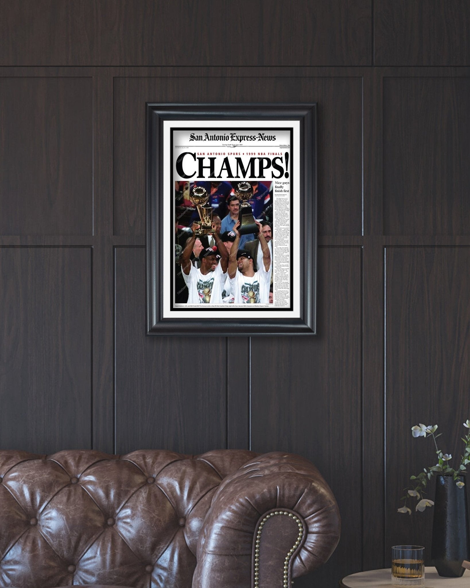 1999 San Antonio Spurs Framed Newspaper Cover Print David Robinson and Tim Duncan - Title Game Frames